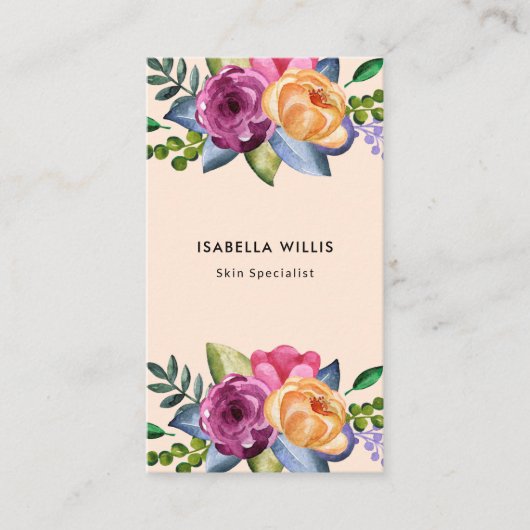 フローラパープルイエローフラワーズパステルバーティカル 名刺 (正面)