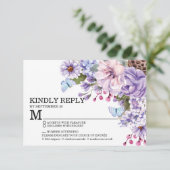 フローラパープルウォー結婚ターカラーの食事の選択RSVP 出欠カード (スタンド正面)