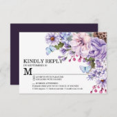 フローラパープルウォー結婚ターカラーの食事の選択RSVP 出欠カード (正面/裏面)