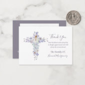 フローラパープルクロスフォト悔やみや弔慰葬式カード ノートカード (正面/裏面インサイチュ)