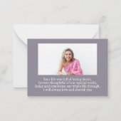 フローラパープルクロスフォト悔やみや弔慰葬式カード ノートカード (裏面)