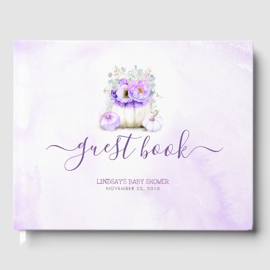 フローラパープルグリッターカボチャ赤ちゃんシャワー ゲストブック (正面)