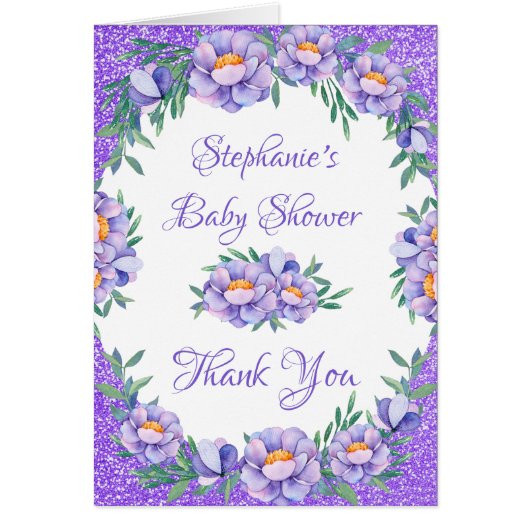 フローラパープルグリッターベビーシャワーありがとう (正面)