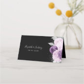 フローラパープルシルバーグリッターブラック結婚ズ プレイスカード (裏面)
