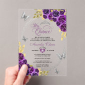 フローラパープルシルバーティアラバタフライキンセアニラ アクリル招待状 (インサイチュ (ポータブル))
