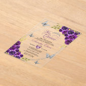 フローラパープルシルバーティアラバタフライキンセアニラ アクリル招待状 (レイダウン)
