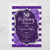 フローラパープルシルバーフォト50誕生日 招待状 (正面)