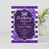 フローラパープルシルバーフォト50誕生日 招待状 (スタンド正面)