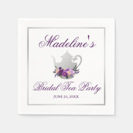 フローラパープルシルバーブライダルシャワーティーパーティー スタンダードカクテルナプキン