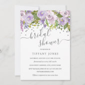 フローラパープルシルバー紙吹雪ブライダルシャワー 招待状 (正面)