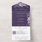 フローラパープルシンプルドリームズQRコー結婚ド オールインワン招待状 (内側)