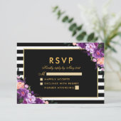 フローラパープルストライプの金ゴールドブラックRSVP結婚's 出欠カード (スタンド正面)