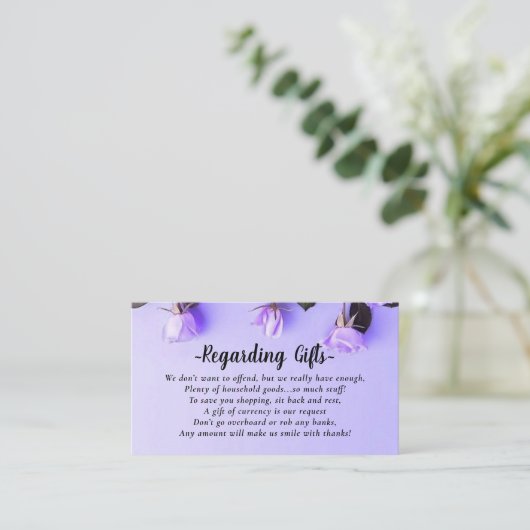 フローラパープルハネムーンファンドブライダルシャワー結婚ズ エンクロージャーカード (スタンド正面)