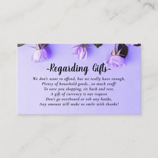 フローラパープルハネムーンファンドブライダルシャワー結婚ズ エンクロージャーカード (正面)