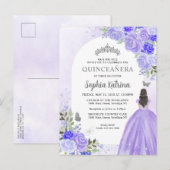 フローラパープルバイオレットプリンセス誕生日キンセアニェラ インビテーションポストカード (正面/裏面)