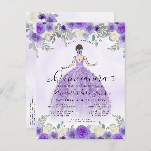 フローラパープルバイオレットプリンセス誕生日キンセアニェラ ポストカード (正面/裏面)