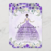 フローラパープルバイオレットプリンセス誕生日キンセアニェラ 招待状 (正面/裏面)