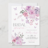 フローラパープルバタフライブライダルシャワー 招待状 (正面)