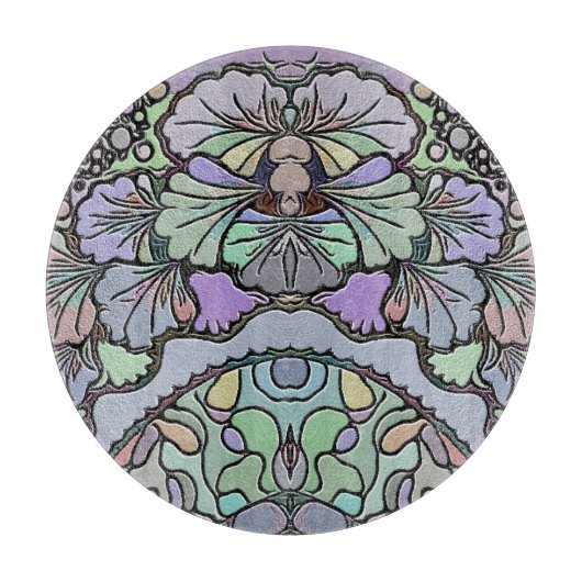 フローラパープルパンモザイクエレガント カッティングボード (正面)