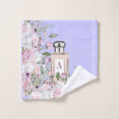 フローラパープルピンク香水ボトル かわいらし バスタオルセット (ウォッシュタオル)