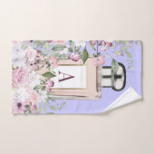 フローラパープルピンク香水ボトル かわいらし バスタオルセット (ハンドタオル)