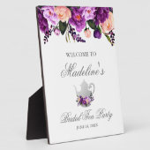 フローラパープルブライダルシャワーティーパーティーへようこそ フォトプラーク (側面)