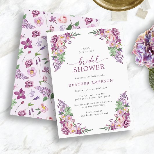 フローラパープルブライダルシャワー 招待状