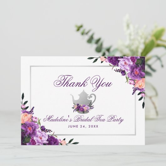 フローラパープルブライダルティーパーティーありがとうP サンキューカード (スタンド正面)
