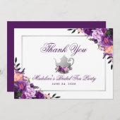 フローラパープルブライダルティーパーティーありがとうP サンキューカード (正面/裏面)