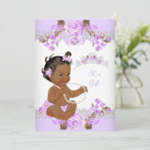 フローラパープルプリンセスベビーシャワーエスニックガール 招待状 (スタンド正面)