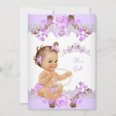 フローラパープルプリンセスベビーシャワーブルネットガール 招待状 (正面)