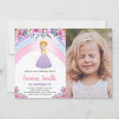 フローラパープルプリンセス誕生日招待状写真 招待状 (正面)