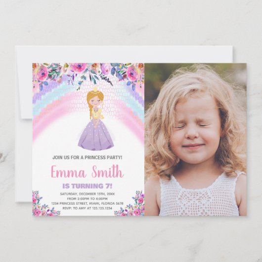 フローラパープルプリンセス誕生日招待状写真 招待状 (正面)