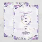 フローラパープルボタニカル結婚式招待状 招待状 (正面/裏面)