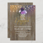 フローラパープルメイソンジャー素朴婚約パーティ 招待状 (正面/裏面)