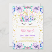 フローラパープルユニコーン誕生日招待状 招待状 (正面)