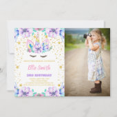 フローラパープルユニコーン誕生日招待状w photo 招待状 (正面)