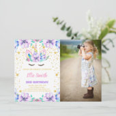 フローラパープルユニコーン誕生日招待状w photo 招待状 (スタンド正面)