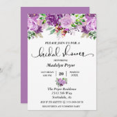 フローラパープルラベンダーウォーターカラーブライダルシャワー 招待状 (正面/裏面)