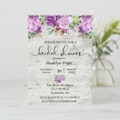 フローラパープルラベンダーウッド素朴ブライダルシャワー 招待状 (スタンド正面)