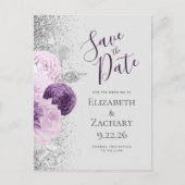 フローラパープルラベンダーグレーシルバーグリッター ポストカード (正面)