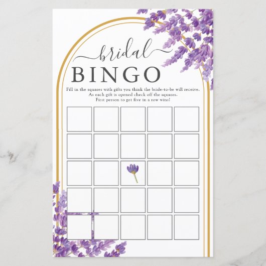 フローラパープルラベンダーズブライダルシャワービンゴゲーム (正面)