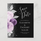 フローラパープルラベンダーブラックシルバーグリッター ポストカード (正面)