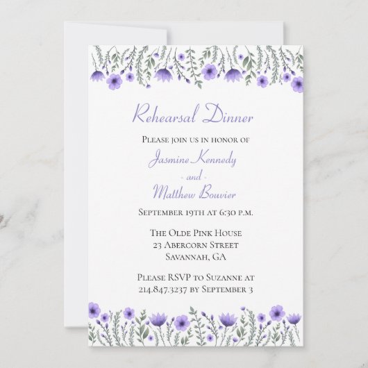 フローラパープルリハーサル夕食水色の花 招待状 (正面)