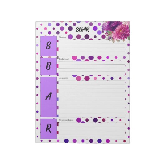 フローラパープル水玉模様_ SBAR Temp ノートパッド (回転)