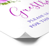 フローラパープル結婚ペイズリーのゲストブックサイン ポスター (角)