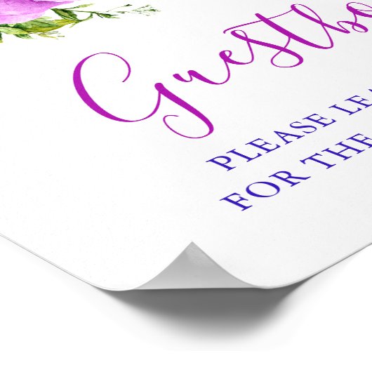 フローラパープル結婚ペイズリーのゲストブックサイン ポスター (角)