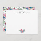 フローラパープル赤面ピンクブルーボタニカルスクリプト ノートカード (正面/裏面)