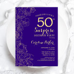 フローラパープル金ゴールドサプライズ50th誕生日パーティー 招待状<br><div class="desc">フローラパープル金ゴールドサプライズ50th誕生日パーティーの招待。ボタニカルモダンアクセントとタイポグラフィスクリプトフォントを搭載したミニマルデザイン。フローラシンプル招待状カードは女性の驚きの日のスタイリッシュお祝いに最適。任意のカスタマイズ年齢にすることができる。</div>