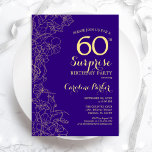 フローラパープル金ゴールドサプライズ60th誕生日パーティー 招待状<br><div class="desc">フローラパープル金ゴールドサプライズ60th誕生日パーティーの招待。ボタニカルモダンアクセントとタイポグラフィスクリプトフォントを搭載したミニマルデザイン。フローラシンプル招待状カードは女性の驚きの日のスタイリッシュお祝いに最適。任意のカスタマイズ年齢にすることができる。</div>